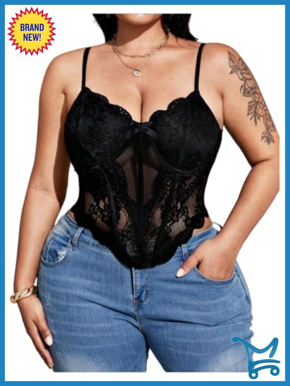 Plus Size Lace Corset Spaghetti Strap Crop Top Sleeveless Summer Tank